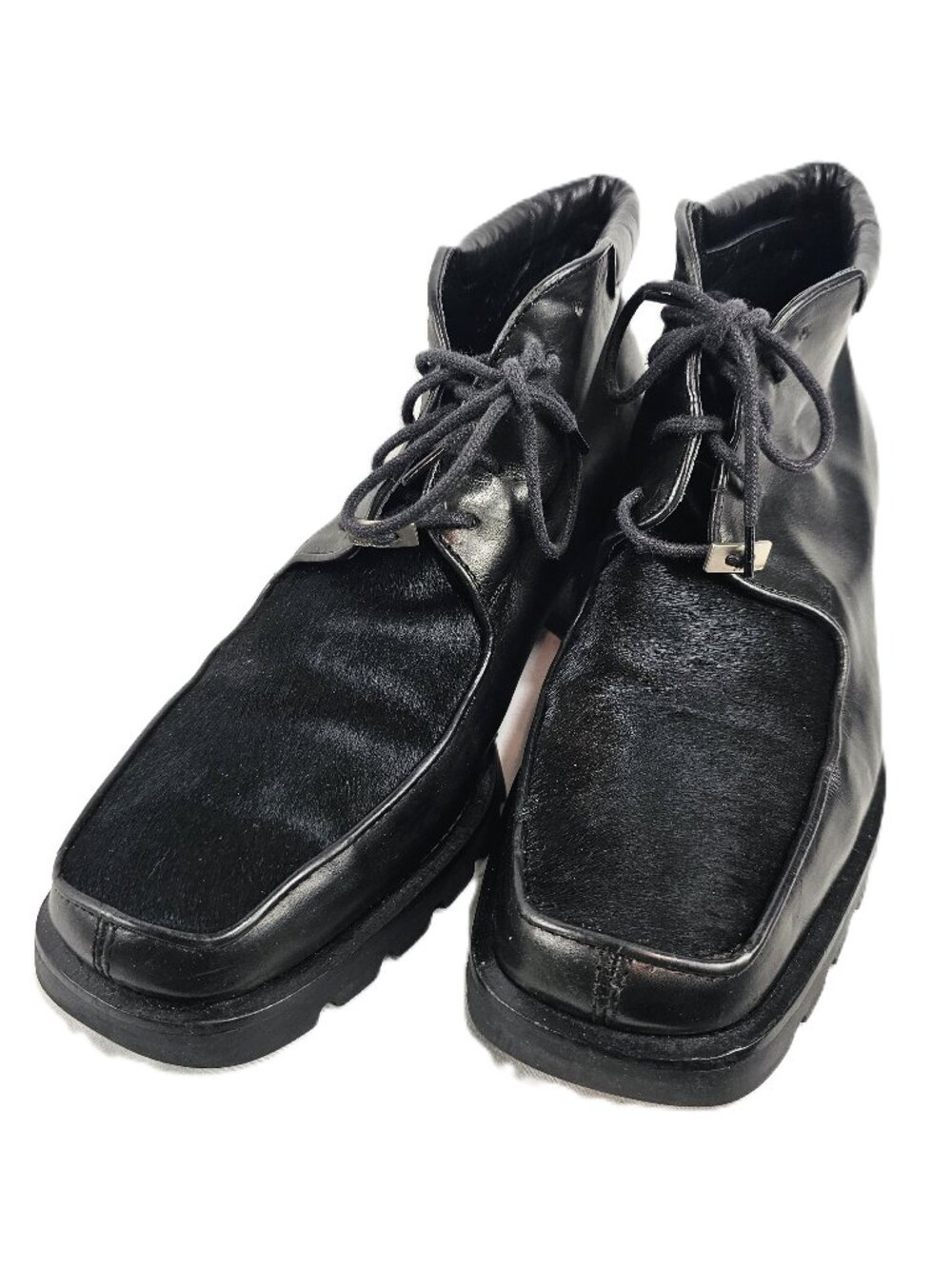 Vintage Joan & David Square Toe Leather & Pony Hair ankle Boots Made in Italy